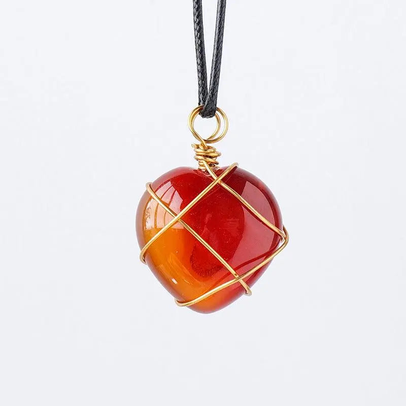 Gold-Wrapped Wire Heart-Shaped Crystal Pendant Necklace - Shinepurity