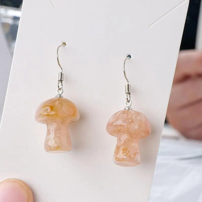 Natural Crystal Raw Stone Polished Mushroom-Shaped Earrings - Shinepurity