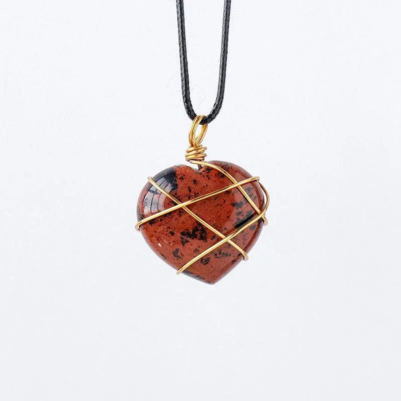 Gold-Wrapped Wire Heart-Shaped Crystal Pendant Necklace - Shinepurity