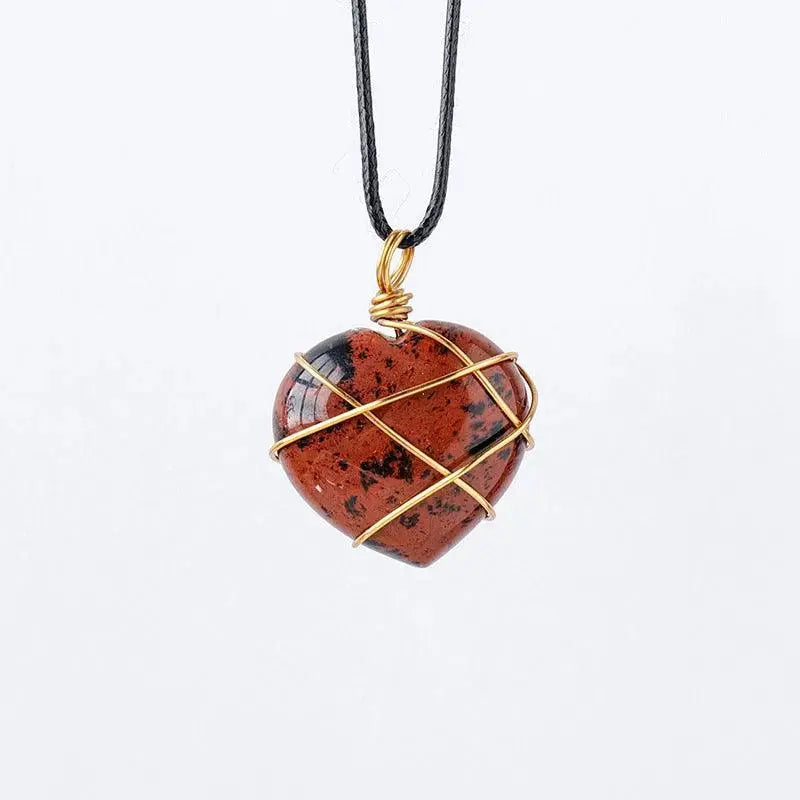 Gold-Wrapped Wire Heart-Shaped Crystal Pendant Necklace - Shinepurity