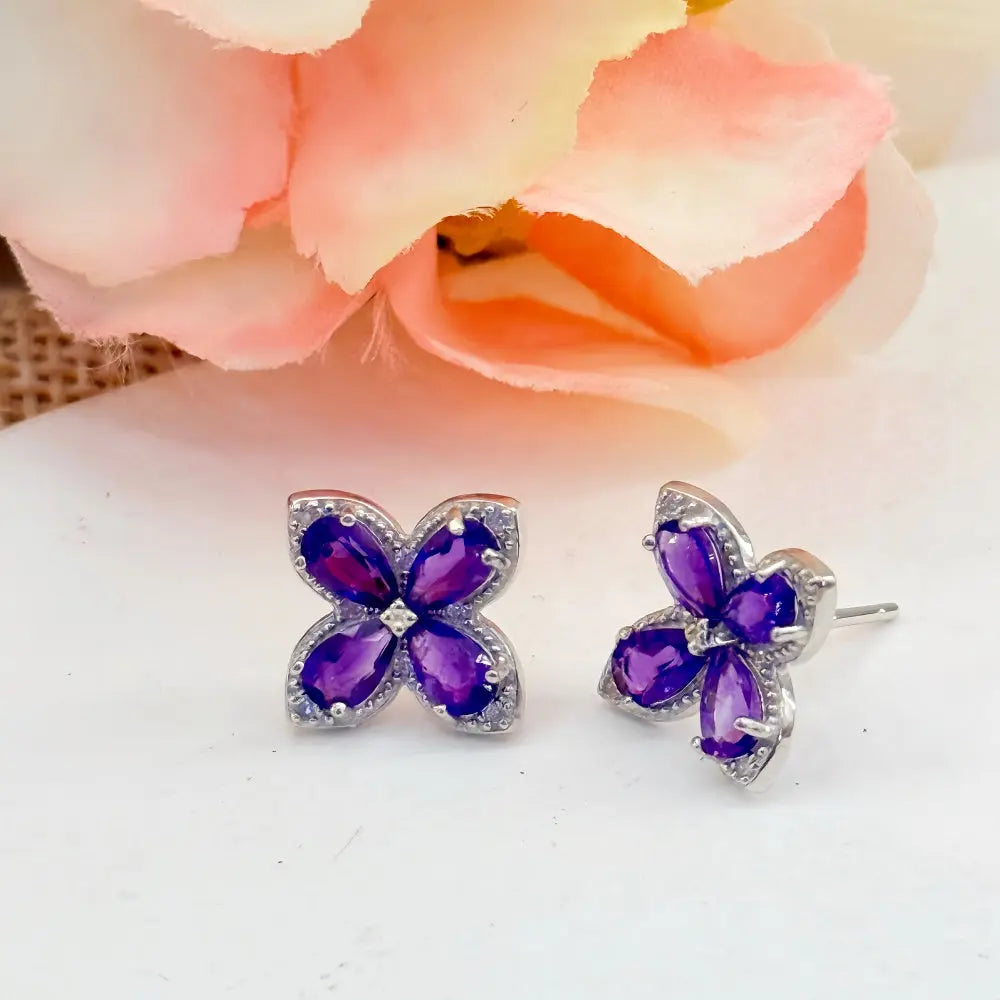 Handmade Romantic Amethyst Stud Earrings Shinepurity