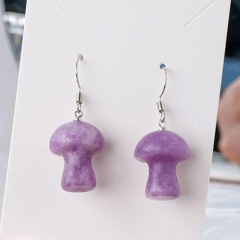 Natural Crystal Raw Stone Polished Mushroom-Shaped Earrings - Shinepurity