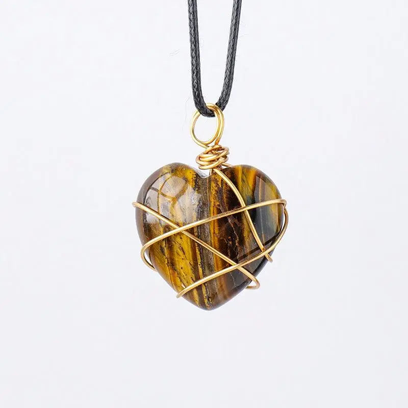 Gold-Wrapped Wire Heart-Shaped Crystal Pendant Necklace - Shinepurity