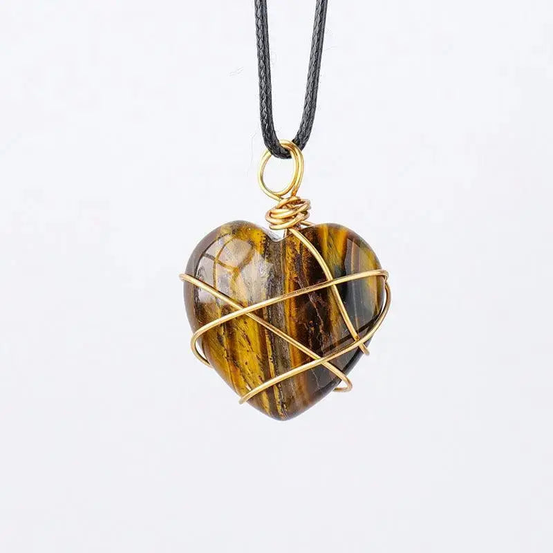 Gold-Wrapped Wire Heart-Shaped Crystal Pendant Necklace - Shinepurity