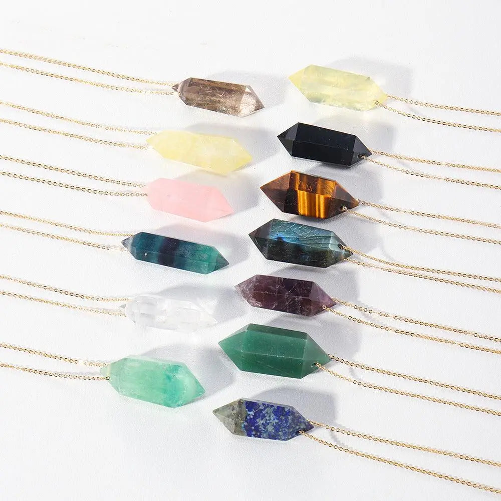 Natural Crystal Double-Pointed Hexagonal Pendant Necklace - Shinepurity