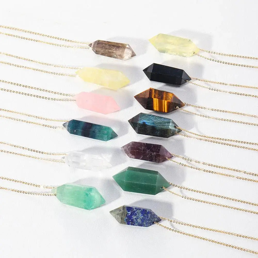 Natural Crystal Double-Pointed Hexagonal Pendant Necklace - Shinepurity
