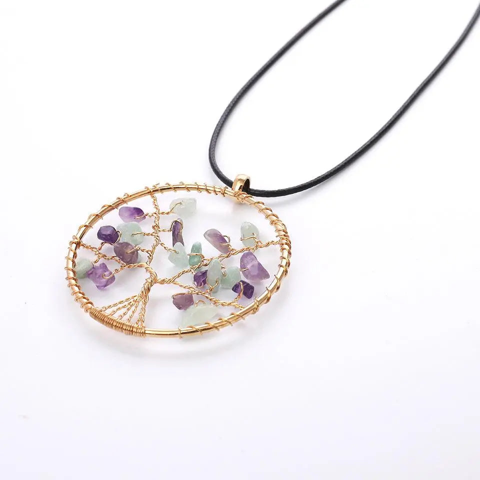 Natural Gravel Tree of Life Wire-Wrapped Pendant Necklace - Shinepurity