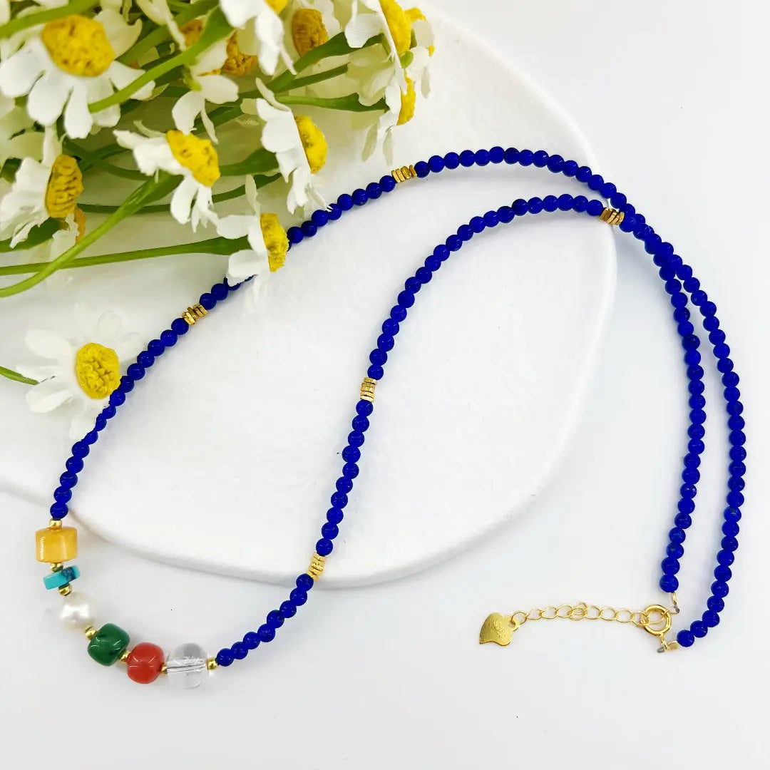 Radiant Harmony Natural Lapis Lazuli Multi-Gem Beaded Necklace Shinepurity