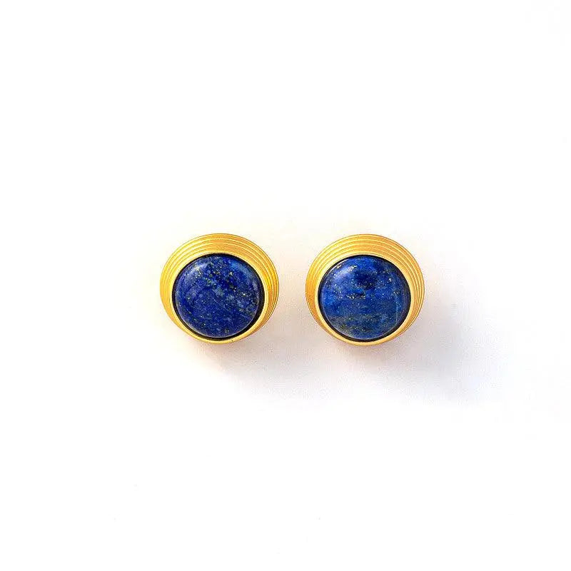 Vintage Round Lapis Lazuli Ear Studs - Shinepurity