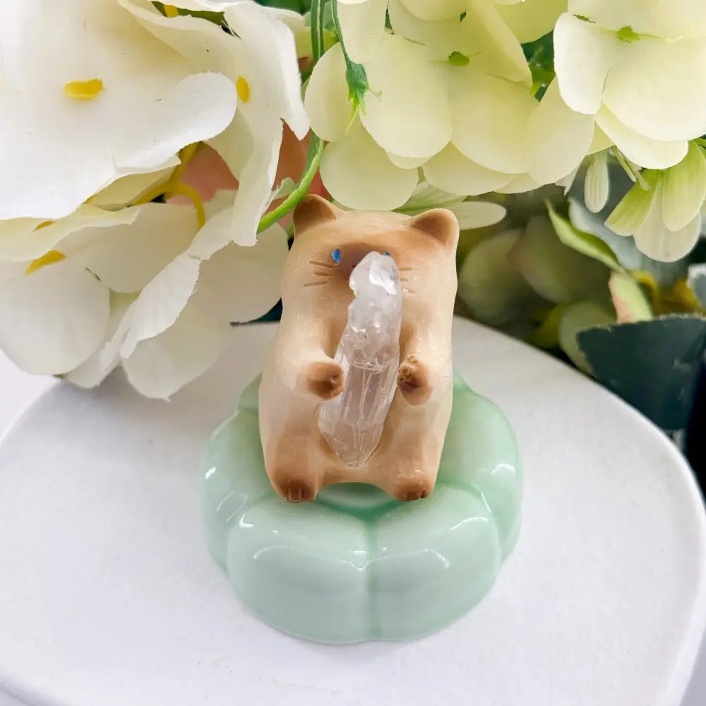 Clear Quartz Kitty Spinner Figurine Shinepurity