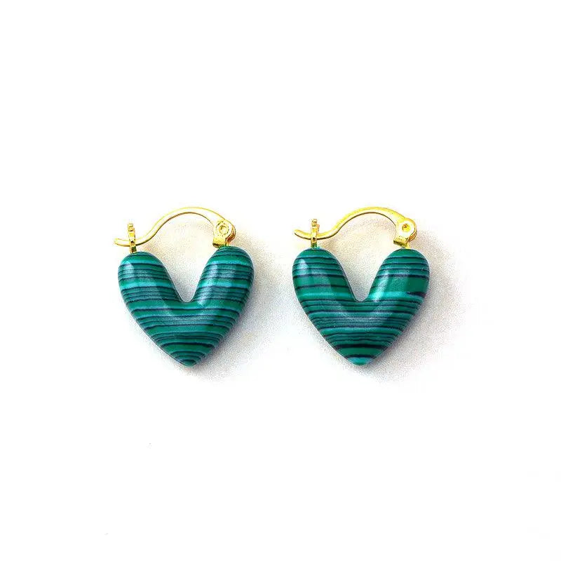 High-End Luxe Heart-Shaped Malachite Ear Clip Earrings - Shinepurity