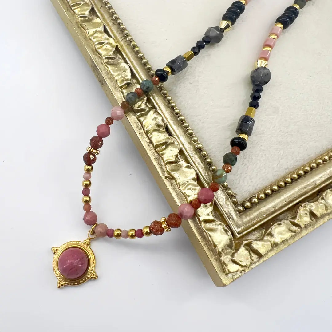 Rose Pink Natural Stone Colorful Beaded Necklace Shinepurity