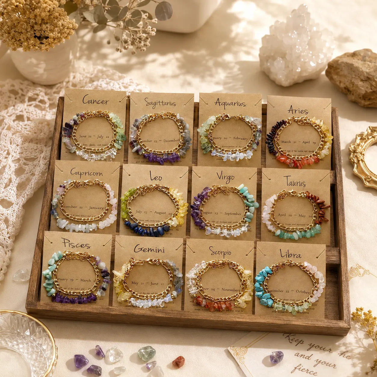 12 Zodiac Signs Crystal Chip Double Layer Bracelet Shinepurity