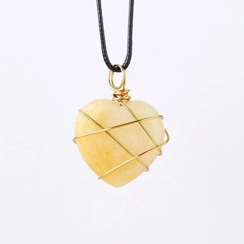 Gold-Wrapped Wire Heart-Shaped Crystal Pendant Necklace - Shinepurity