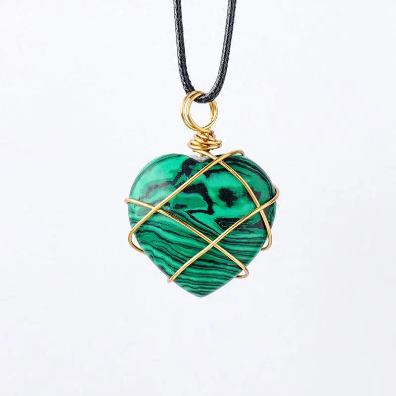 Gold-Wrapped Wire Heart-Shaped Crystal Pendant Necklace - Shinepurity