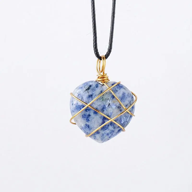 Gold-Wrapped Wire Heart-Shaped Crystal Pendant Necklace - Shinepurity