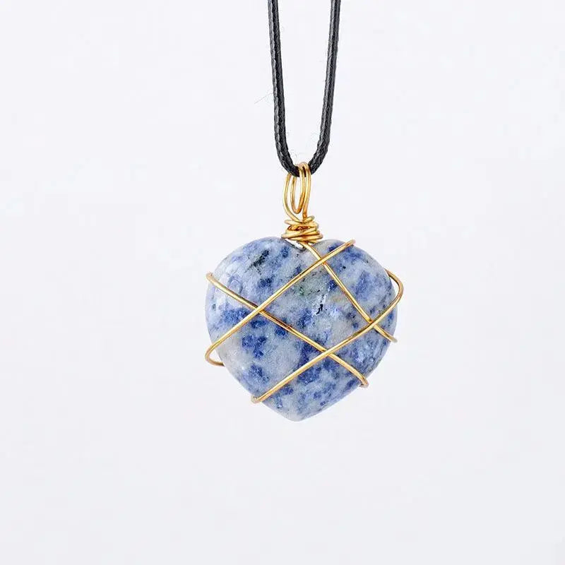 Gold-Wrapped Wire Heart-Shaped Crystal Pendant Necklace - Shinepurity