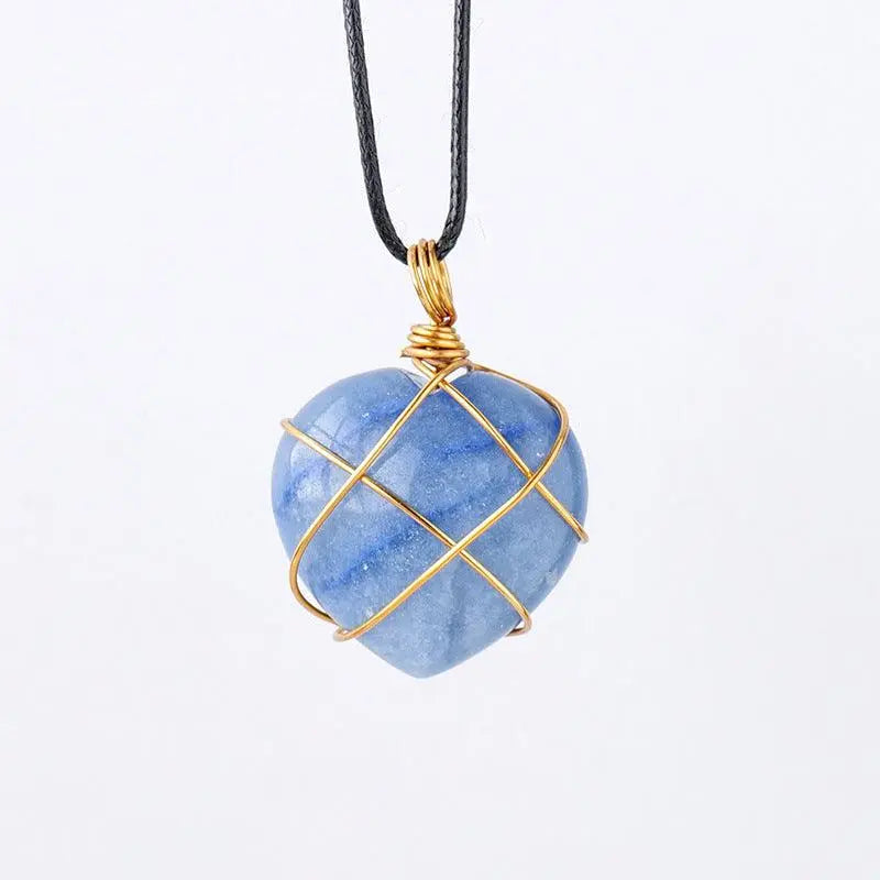 Gold-Wrapped Wire Heart-Shaped Crystal Pendant Necklace - Shinepurity