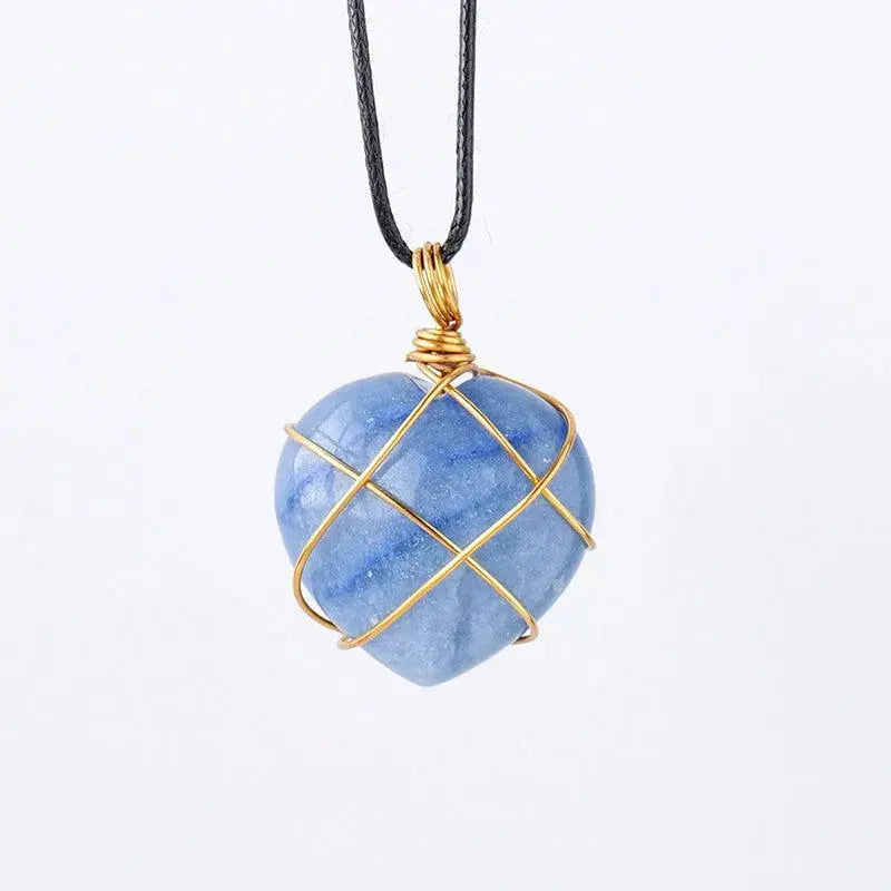Gold-Wrapped Wire Heart-Shaped Crystal Pendant Necklace - Shinepurity