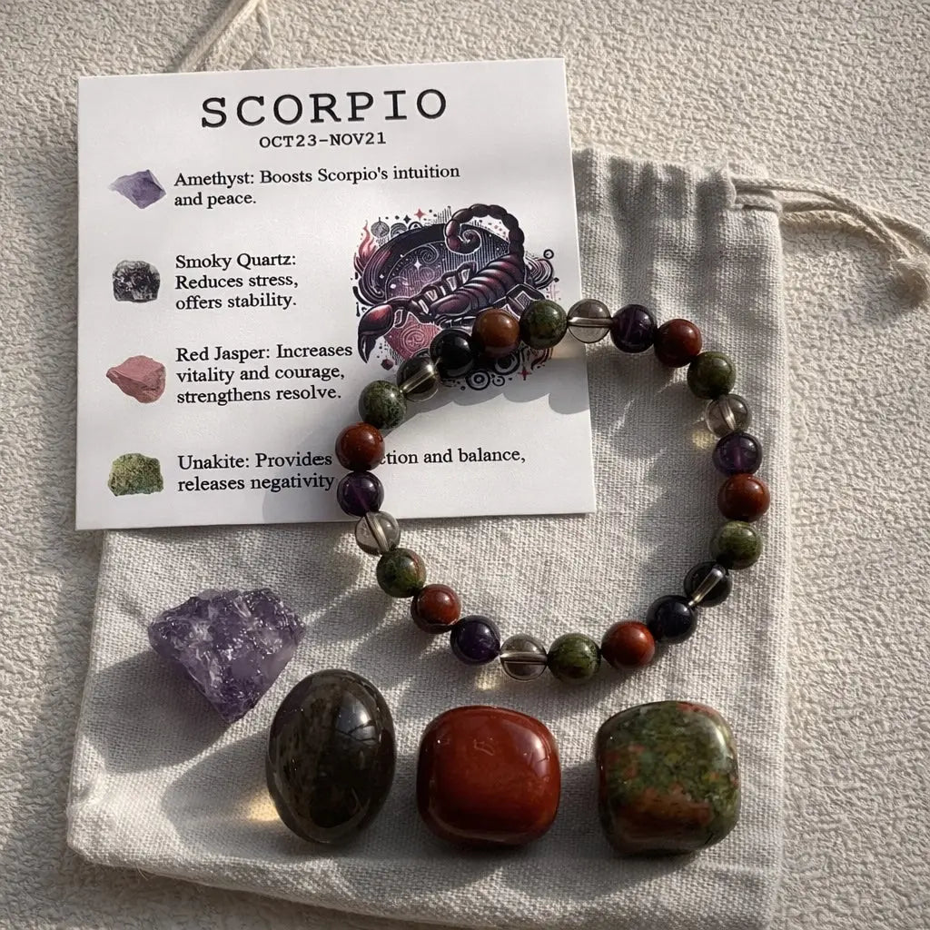 Zodiac Crystal Bracelet Set | Bracelet + 4 Raw Stones | Energy Kit Shinepurity