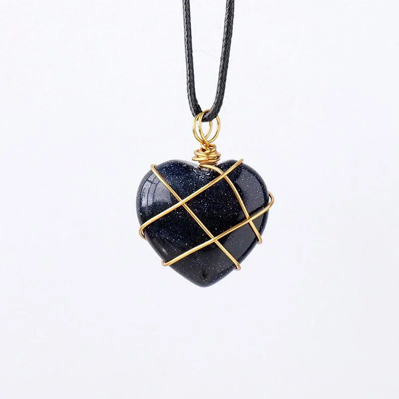 Gold-Wrapped Wire Heart-Shaped Crystal Pendant Necklace - Shinepurity