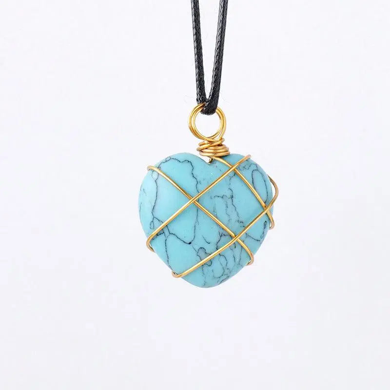 Gold-Wrapped Wire Heart-Shaped Crystal Pendant Necklace - Shinepurity