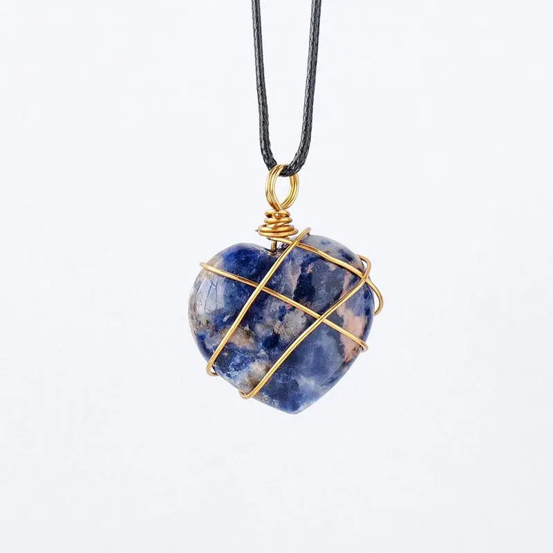 Gold-Wrapped Wire Heart-Shaped Crystal Pendant Necklace - Shinepurity