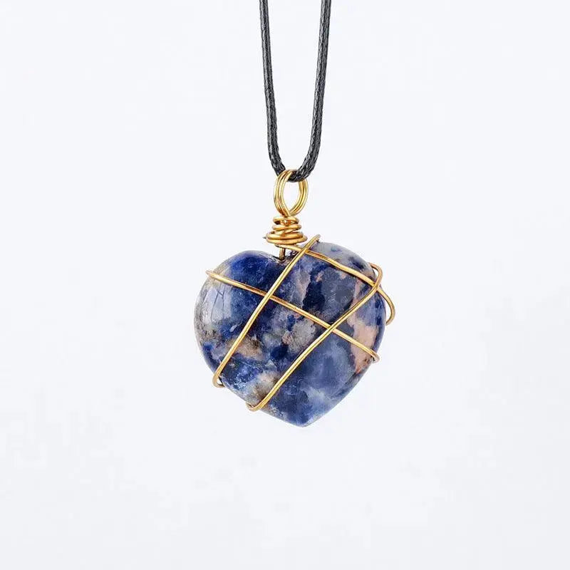 Gold-Wrapped Wire Heart-Shaped Crystal Pendant Necklace - Shinepurity