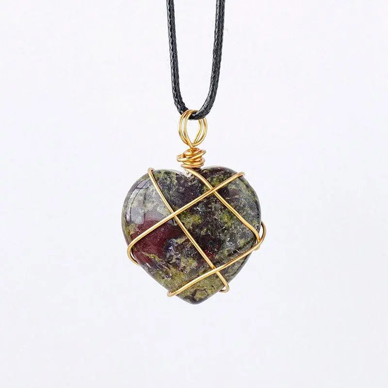 Gold-Wrapped Wire Heart-Shaped Crystal Pendant Necklace - Shinepurity