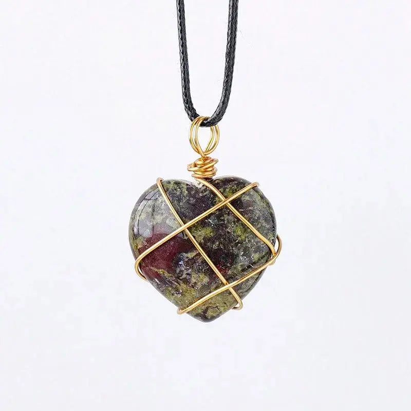 Gold-Wrapped Wire Heart-Shaped Crystal Pendant Necklace - Shinepurity