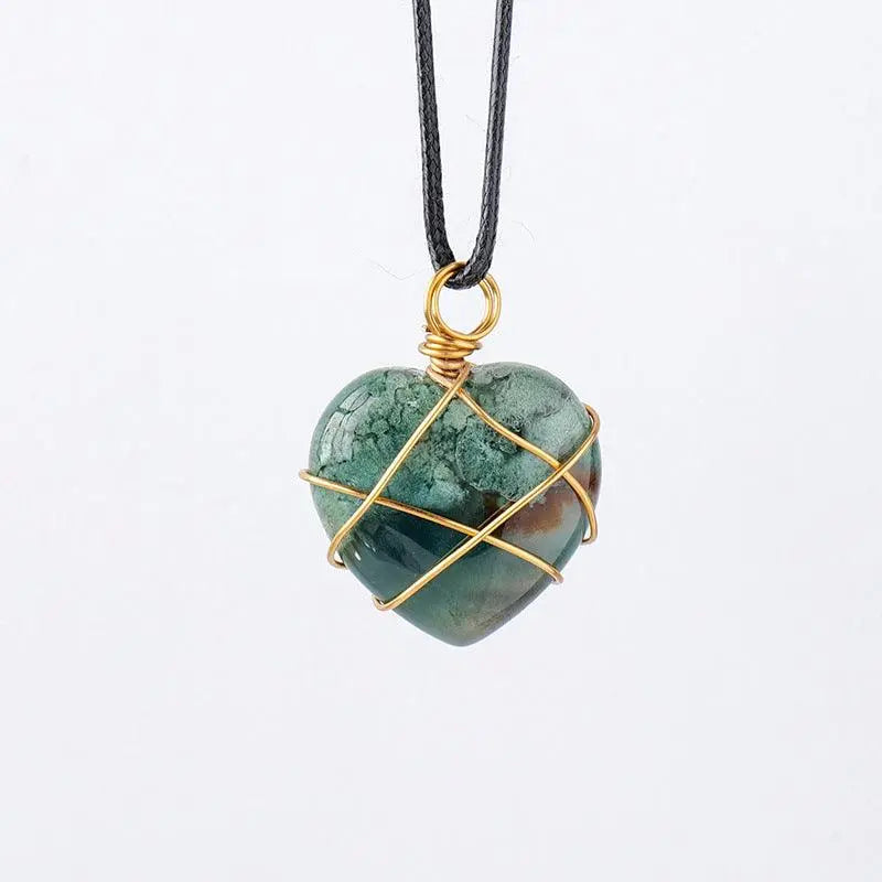 Gold-Wrapped Wire Heart-Shaped Crystal Pendant Necklace - Shinepurity