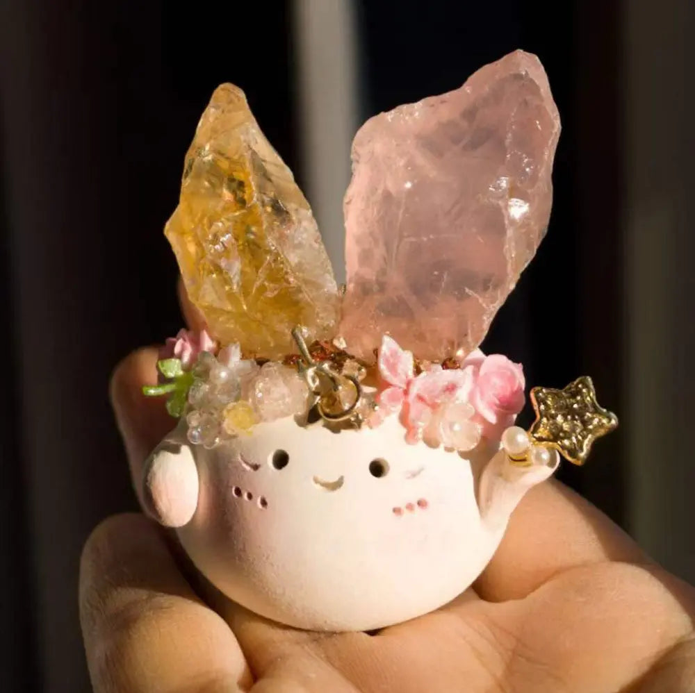 Customize | A Citrine and Rose Quartz crystal pet full of warmth and softness Shinepurity