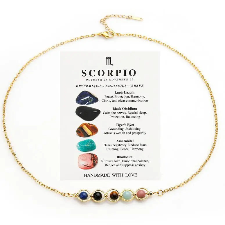 12 Zodiac | Scorpio - Obsidian & Tiger's Eye Peapod Bead Necklace - Shinepurity