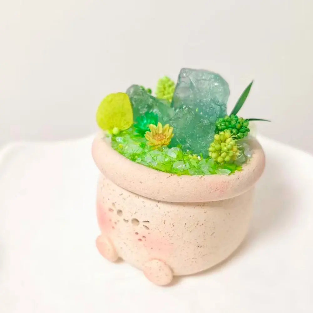 Green Fluorite Crystal Pet Desk Planter Shinepurity