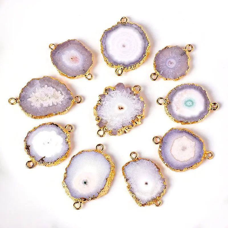 Natural Crystal Agate Cluster Sunflower Double-Hole Pendant Necklace - Shinepurity