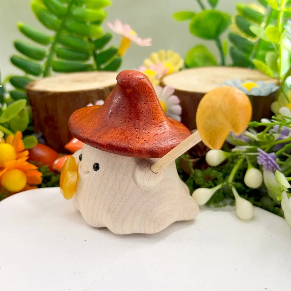 A Warm Lucky Star Citrine Wooden Elf Figurine Shinepurity