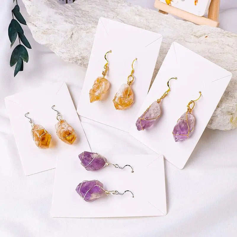 Handcrafted Wire-Wrapped Crystal Raw Stone Earrings - Shinepurity