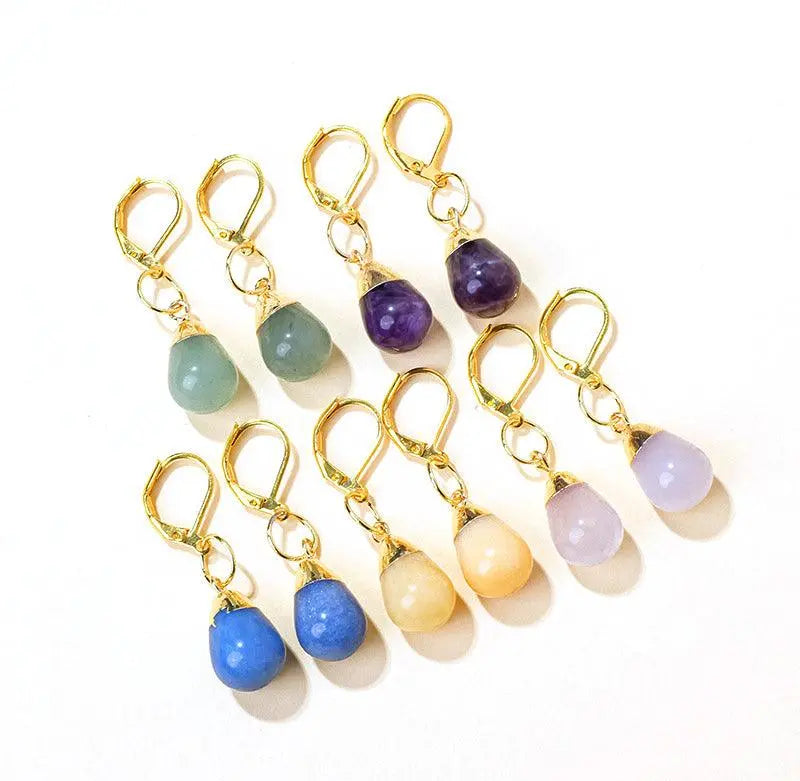 Teardrop Shaped Natural Crystal Raw Stone Earrings - Shinepurity