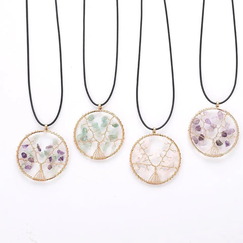 Natural Gravel Tree of Life Wire-Wrapped Pendant Necklace - Shinepurity