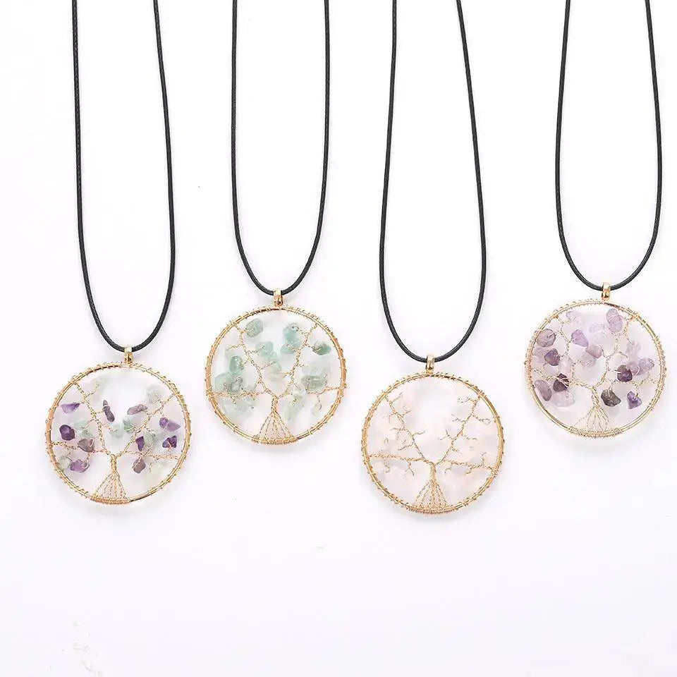 Natural Gravel Tree of Life Wire-Wrapped Pendant Necklace - Shinepurity