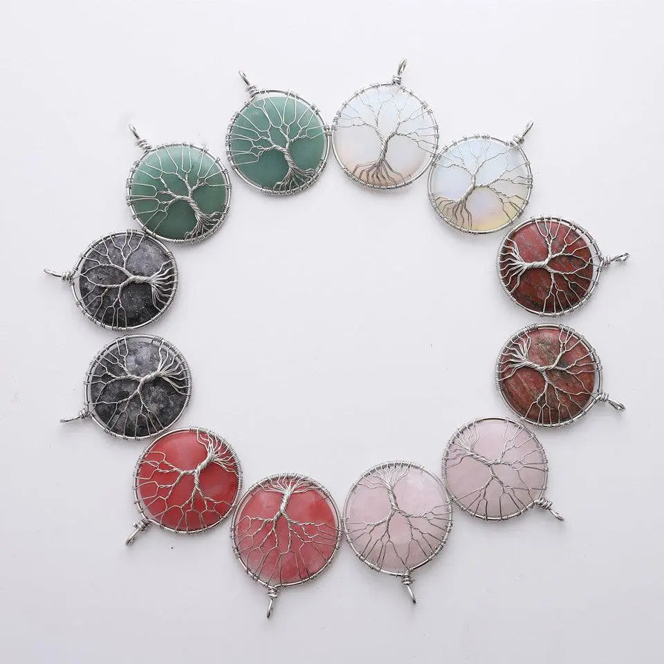 Tree of Life Wire-Wrapped Natural Raw Stone Pendant Necklace - Shinepurity