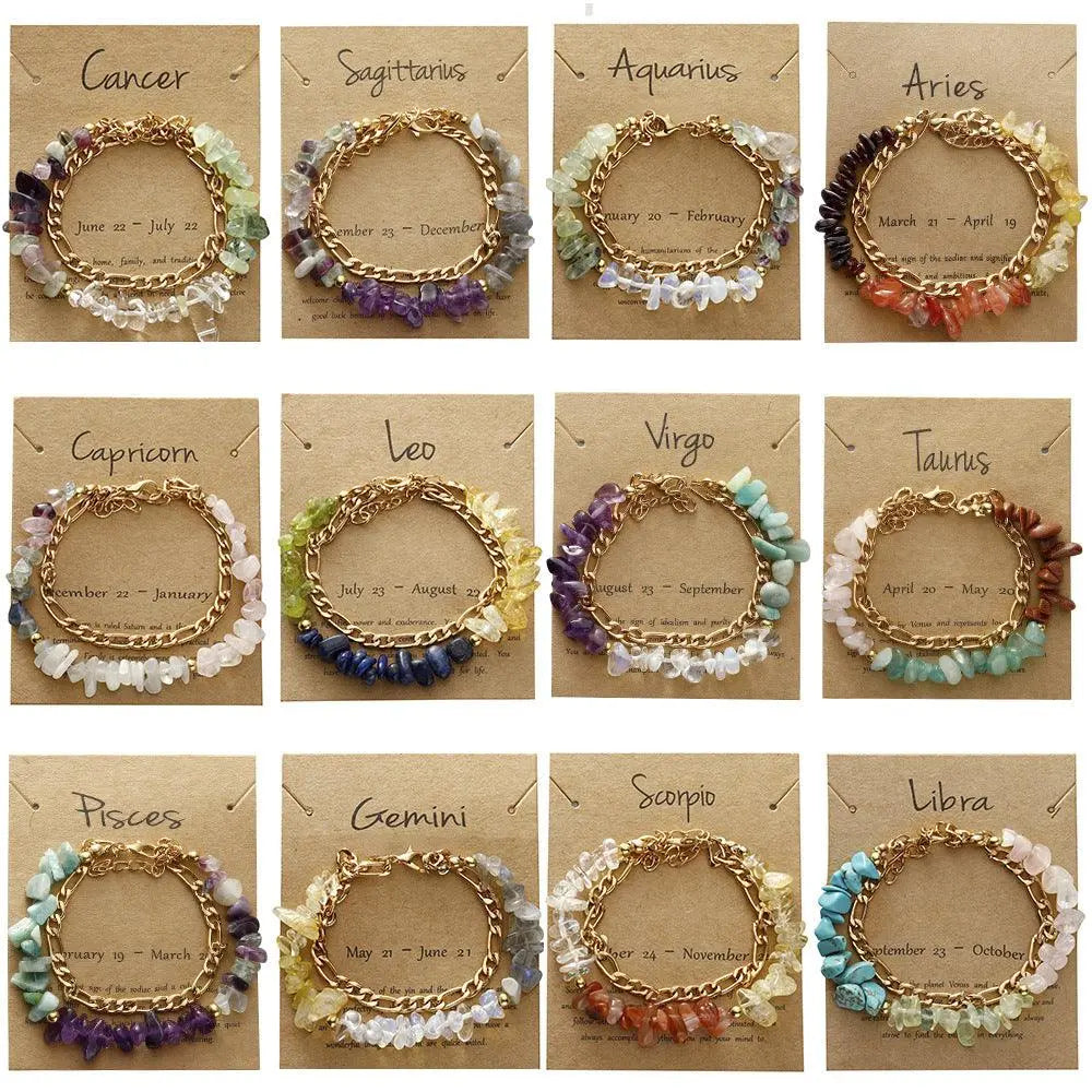 12 Zodiac Signs Crystal Chip Double Layer Bracelet - Shinepurity
