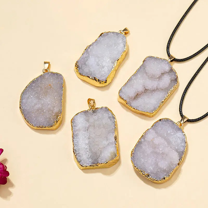 Irregular Natural Druzy Agate Raw Stone Pendant Shinepurity