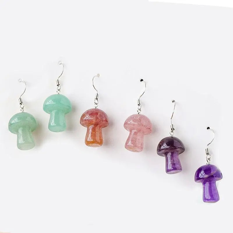 Natural Crystal Raw Stone Polished Mushroom-Shaped Earrings - Shinepurity