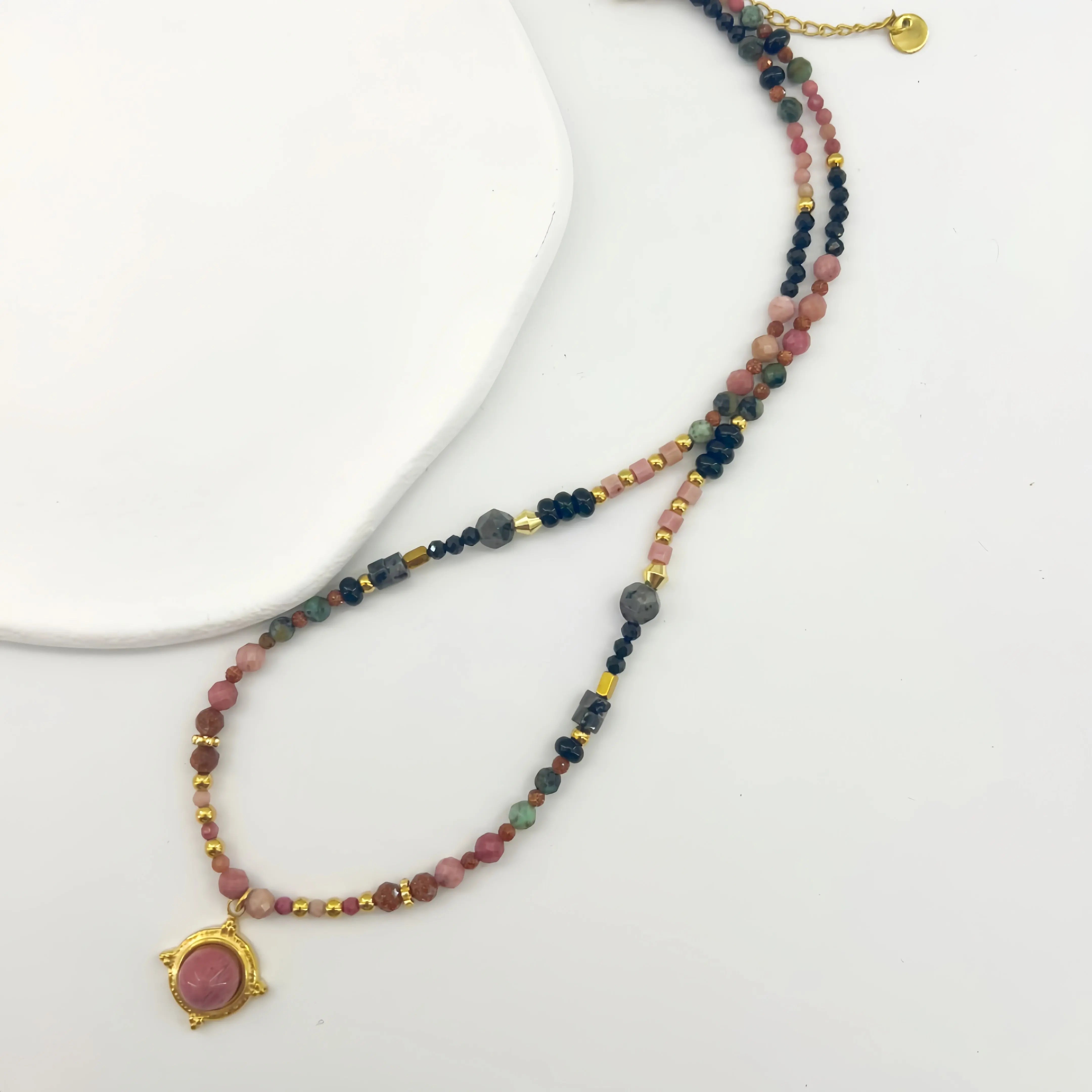 Rose Pink Natural Stone Colorful Beaded Necklace Shinepurity