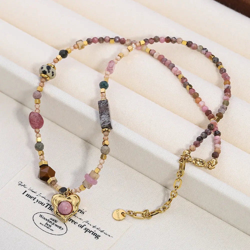 Heartbeat Rose Quartz | Rhodochrosite Dopamine Beaded Necklace Shinepurity