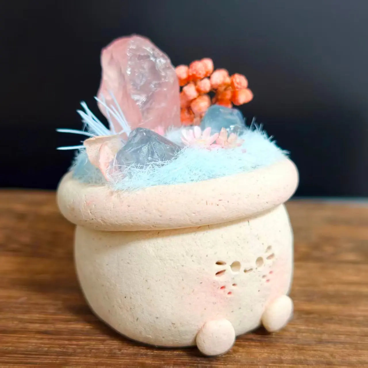 Rose Quartz and Calcite Crystal Pet Planter A Gentle Desk Garden Shinepurity