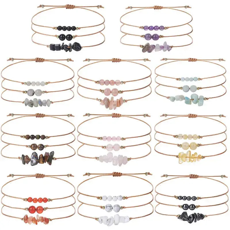 3-Piece Natural Crystal Bracelet Set with Beads and Stone Chips Shinepurity