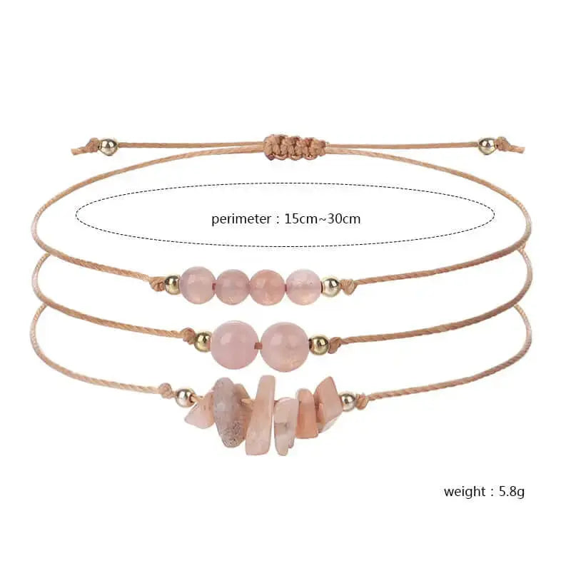 3-Piece Natural Crystal Bracelet Set with Beads and Stone Chips Shinepurity
