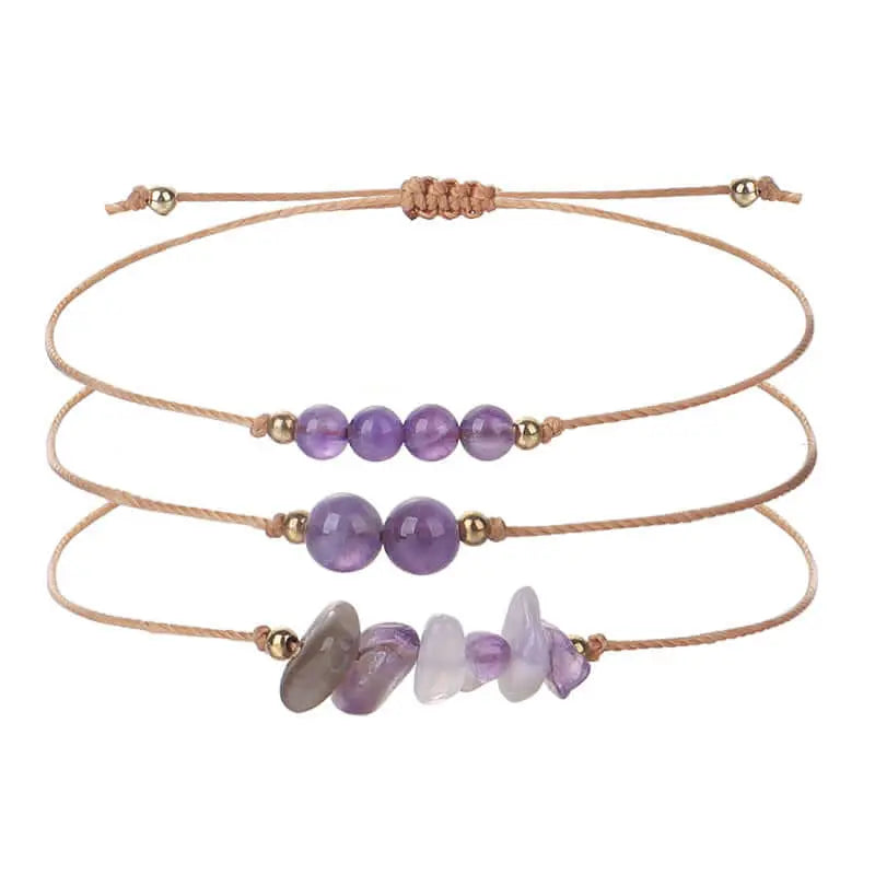 3-Piece Natural Crystal Bracelet Set with Beads and Stone Chips Shinepurity